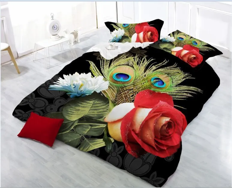 3D Vermelho Rosa Conjunto de Roupa de Linho Folha de Cama Dupla Rei Rei Duveta Quilt Cover Bedclothes Frolvícula 4 Pçs / Set Home Têxtil Beauty LJ200818