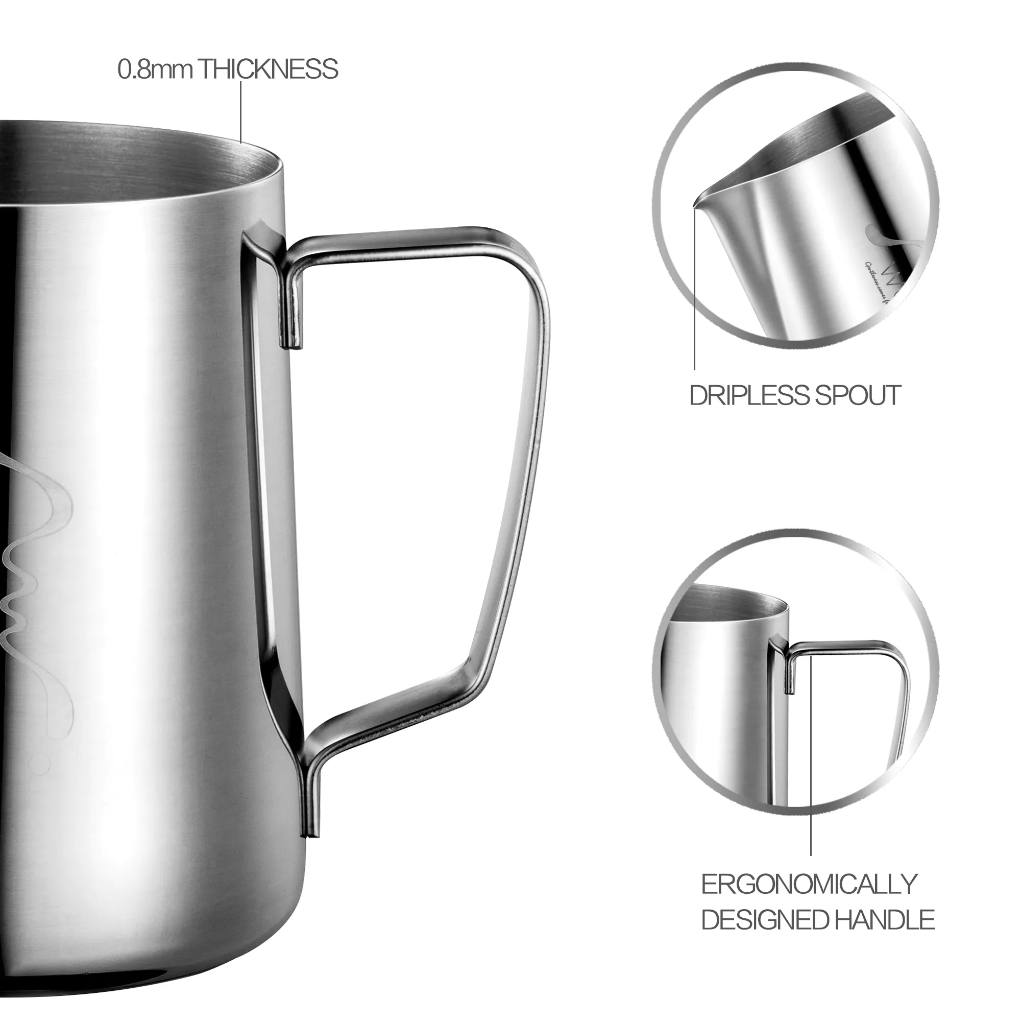 Roestvrijstalen melkschuim pitcher espresso koffiebarista ambacht latte c9012315