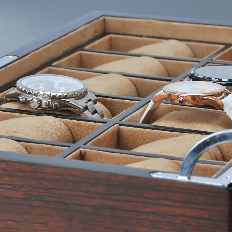 Wachkisten Koffer 12 Slots Holzorganisator Luxus Uhren Halter Hülle Holzschmuck Geschenkkoffer Aufbewahrungsbox mit lock349o