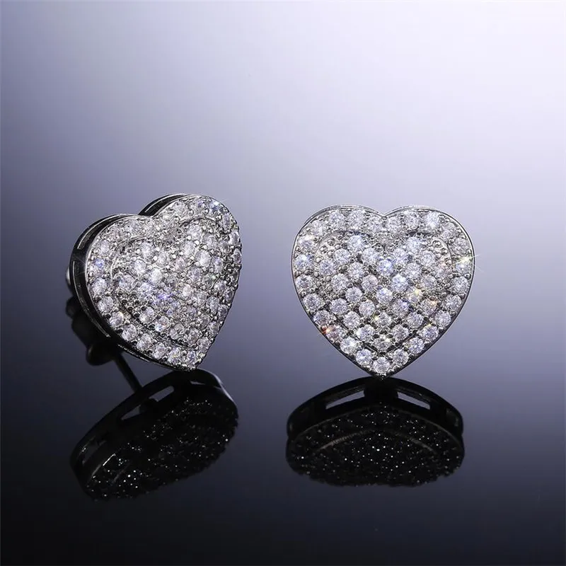 Choucong Brand New Top Sellose Luxury Jewelry 925 Sterling Silver Pave White Sapphire CZ Diamond Heart Earring Party Women StudEA259H