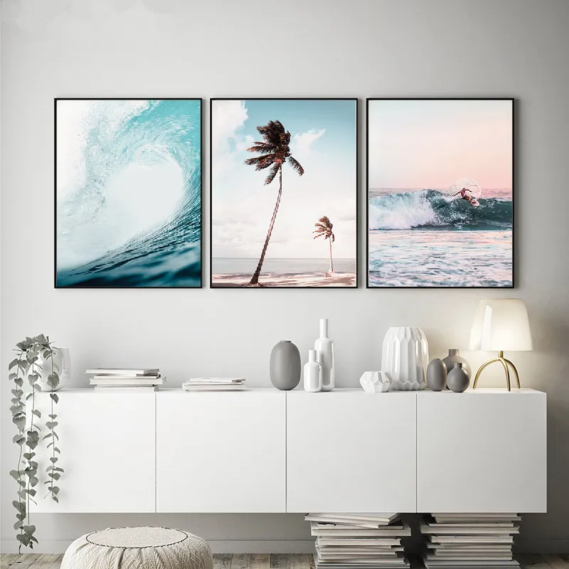 Nordic-Landscape-Surf-Poster-Wall-Art-Aerial-Beach-Ocean-Wave-Prints-Palm-Tree-Canvas-Painting-Wall (2)