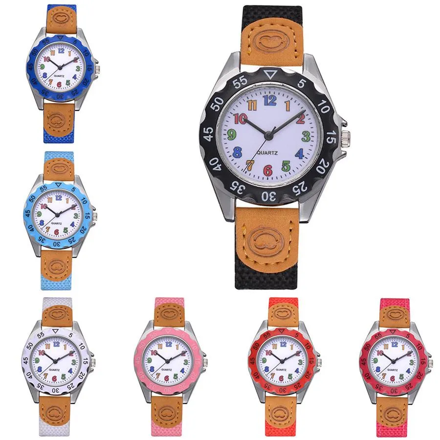 Kids Girl Watch Fashion Fashion Strap Number Abort Sport Quartz Wrist Watch Fashion Dasual Leather Strap Girl Montre Y40197S