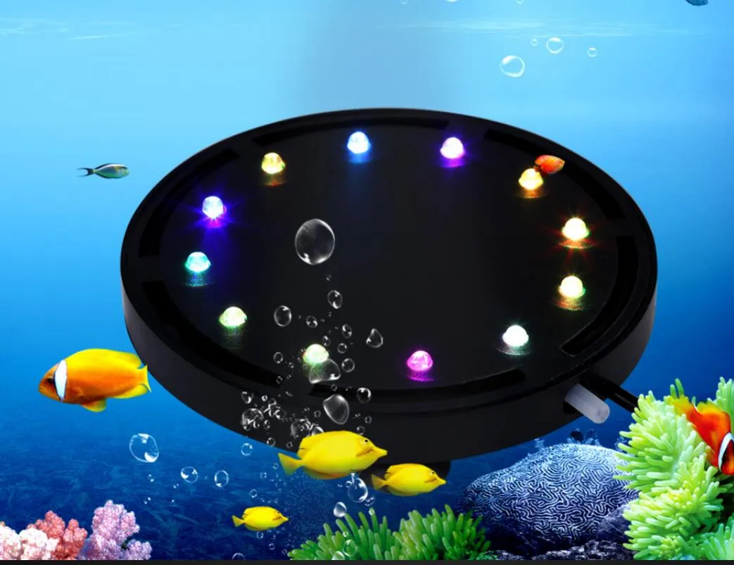 Bomba de ar luzes aquário iluminação led 12 led luz submersível aquário tanque de peixes ar pedra bolha bomba decoração led aquário ar pu252m