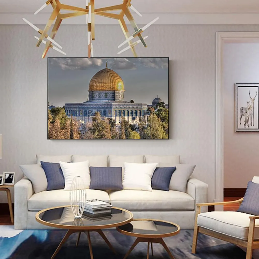 Masjid Al Aqsa e Cupola della Roccia Poster da parete Arte realistica Moschea Stampe su tela Immagini musulmane soggiorno Decorazione della parete2475434