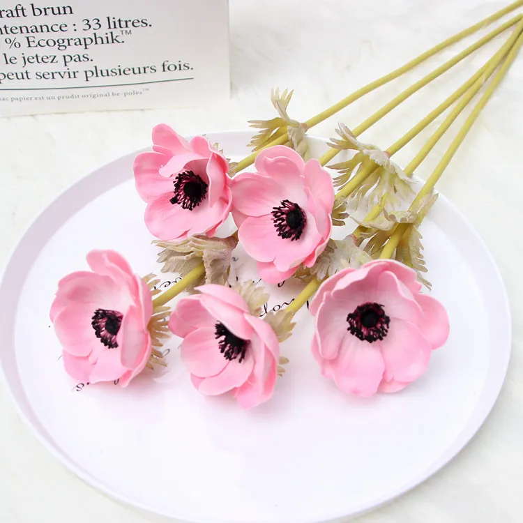 gerçek dokunmatik pu anemon gül yapay çiçekler dekorasyon gülleri çiçek duvarı düğün gelini buket çiftlik evi ev dekor291u