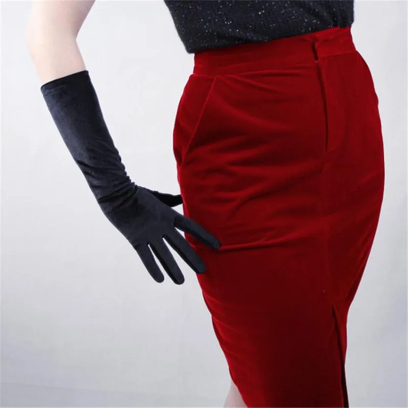 Gants en velours longs rouges de noël pour femmes, gants dorés à haute élasticité pour écran tactile, 40cm SRHS40221Q