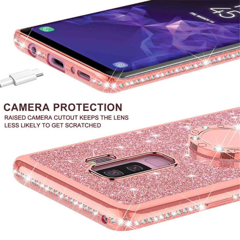 Samsung Galaxy S10 S10E S8 S9 Plus A5 A6 A6 A8 Note 8 9 10 Bling 360 Ring Back Cover258G의 Shining Glitter Magnetic Finger Case Case