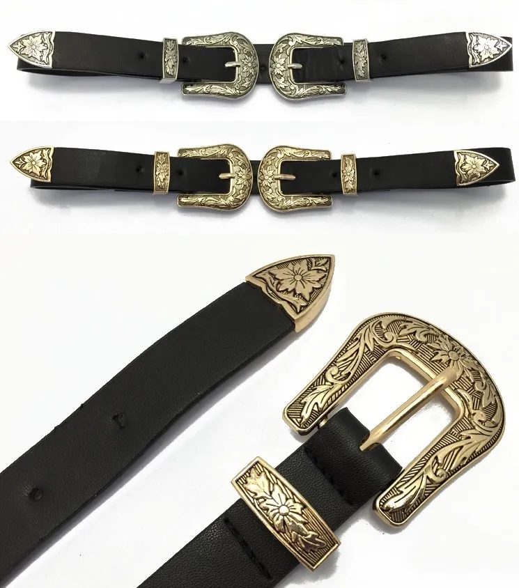 Nouvelle mode Vintage de design sculpté alliage en métal ceintures en cuir pour femmes
