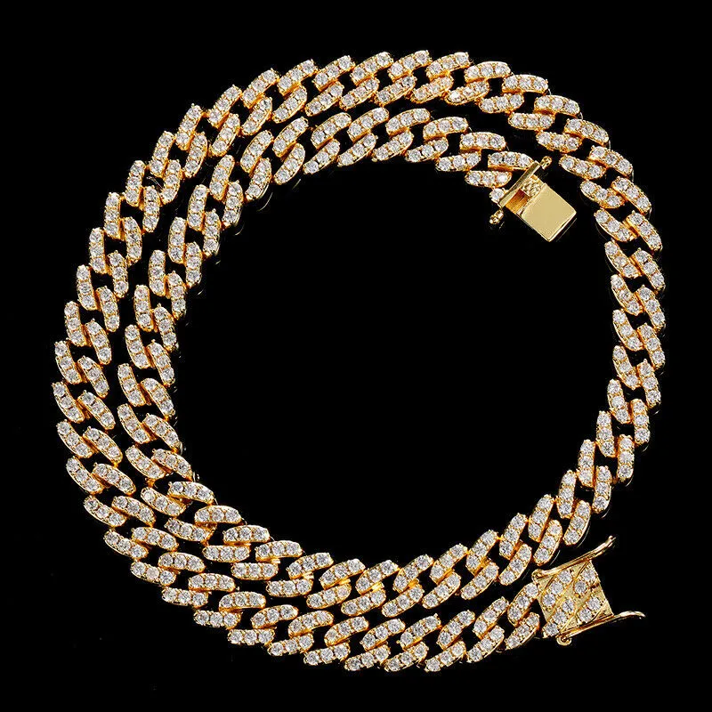 9 mm kubanische Hiphop-Halskette, glitzernder Zirkon, 14 Karat vergoldetes Kupfer, kleiner Diamant, Miami-Kubanische Gliederkette, 16–24 247 m