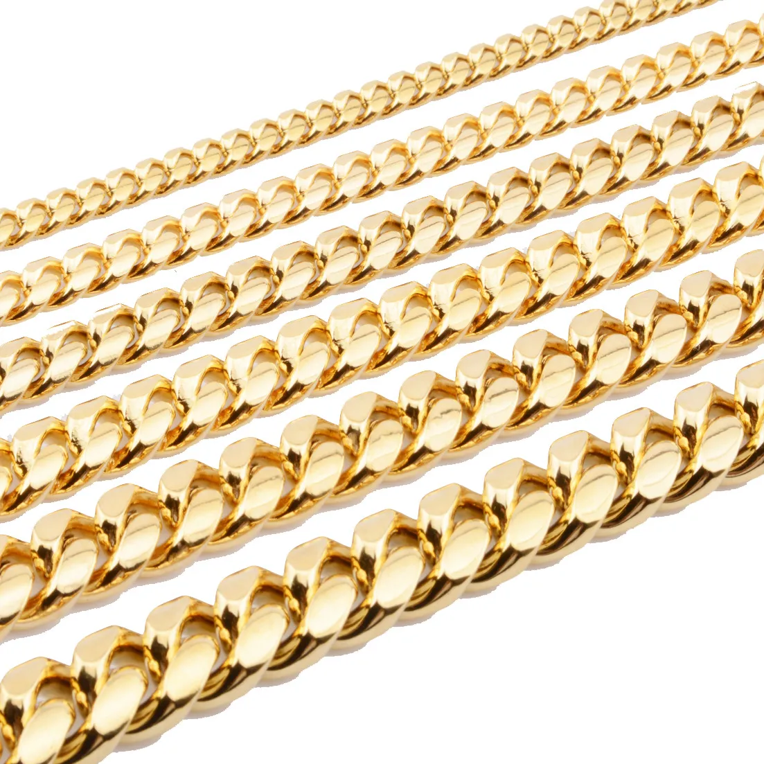 8 mm 10 mm 12 mm 14 mm 16 mm 16 mm stal nierdzewna biżuteria 18K Gold Splated High Polished Miami Cuban Link Naszyjnik Mężczyzn Punk Punk Curb CH294I