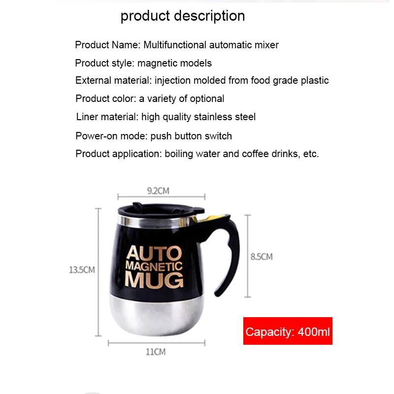 Auto sterring caneca de café magnética de aço inoxidável capa de mistura de leite canecas elétrica preguiçoso inteligente shaker xícara de café e mugs284b