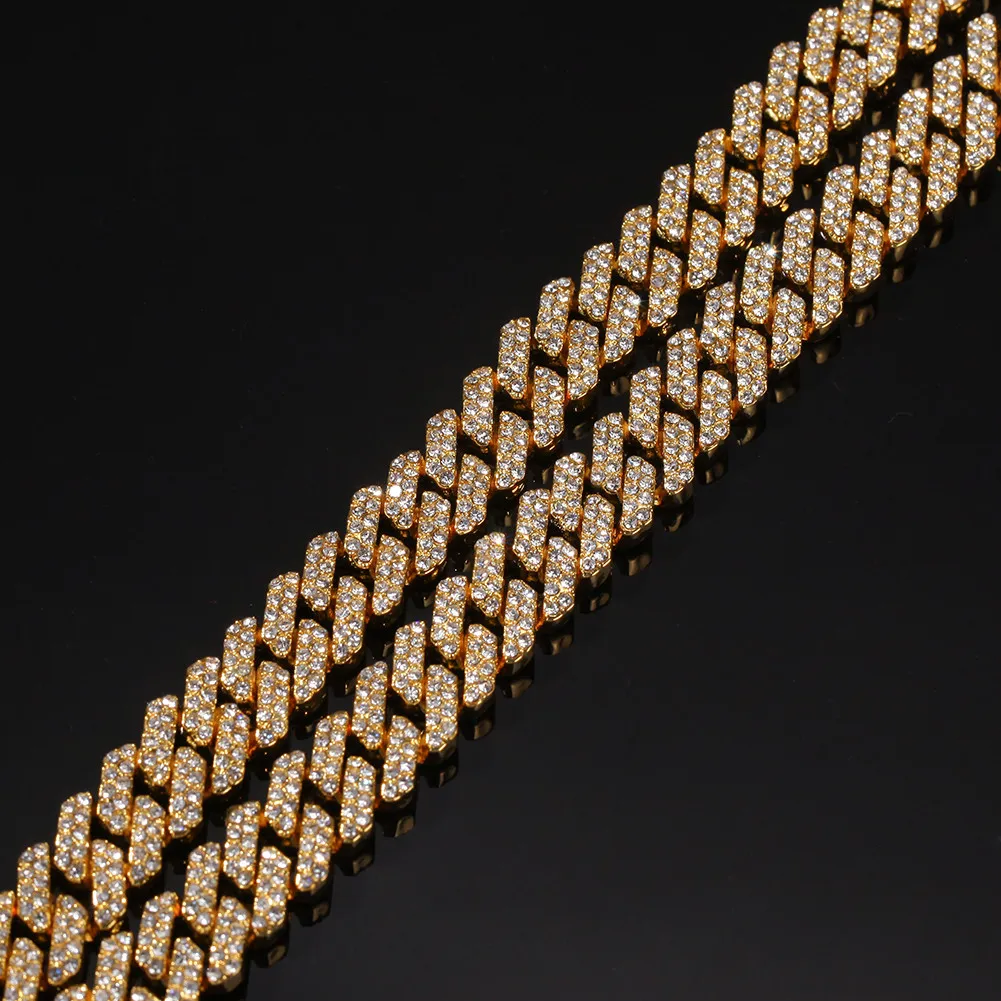 Neue Farbe 12mm 2 Linien Cuban Link Chains Halskette Mode HipHop Schmuck Strass aus Halsketten für Männer T200824255e vereisert
