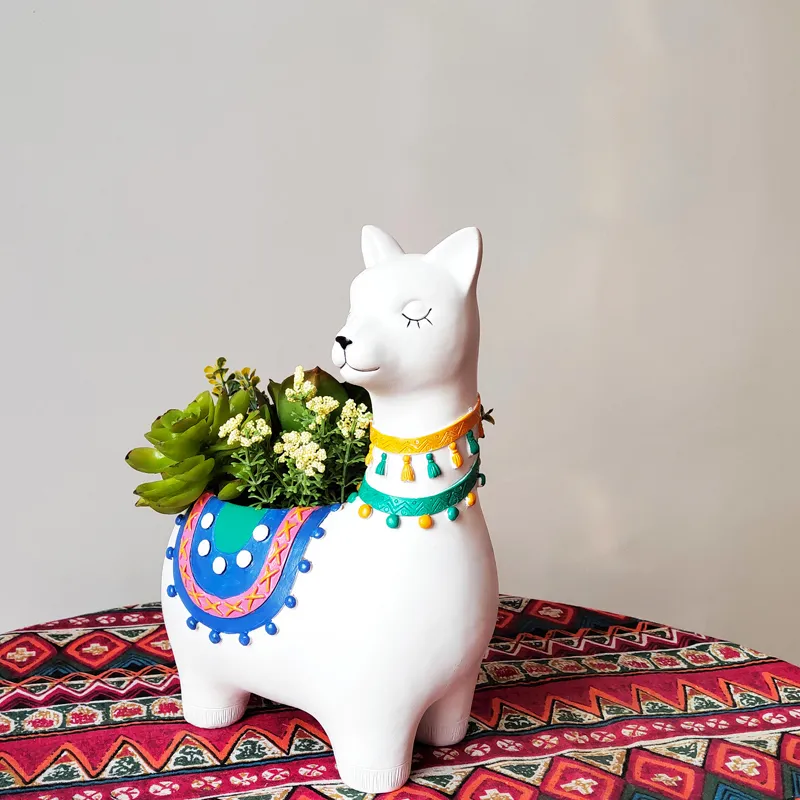 Alpaca plantador resina llama vaso de flores para plantas suculentas pintados à mão pote animal bonsai casa jardim decoração desktop y2007232019