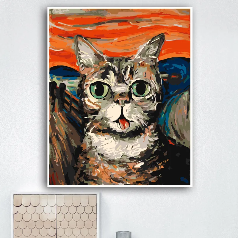 YIJIE DIY картина по номерам милый кот мультяшная иллюстрация рисунок на холсте ручная роспись художественный подарок DIY украшение дома1207388