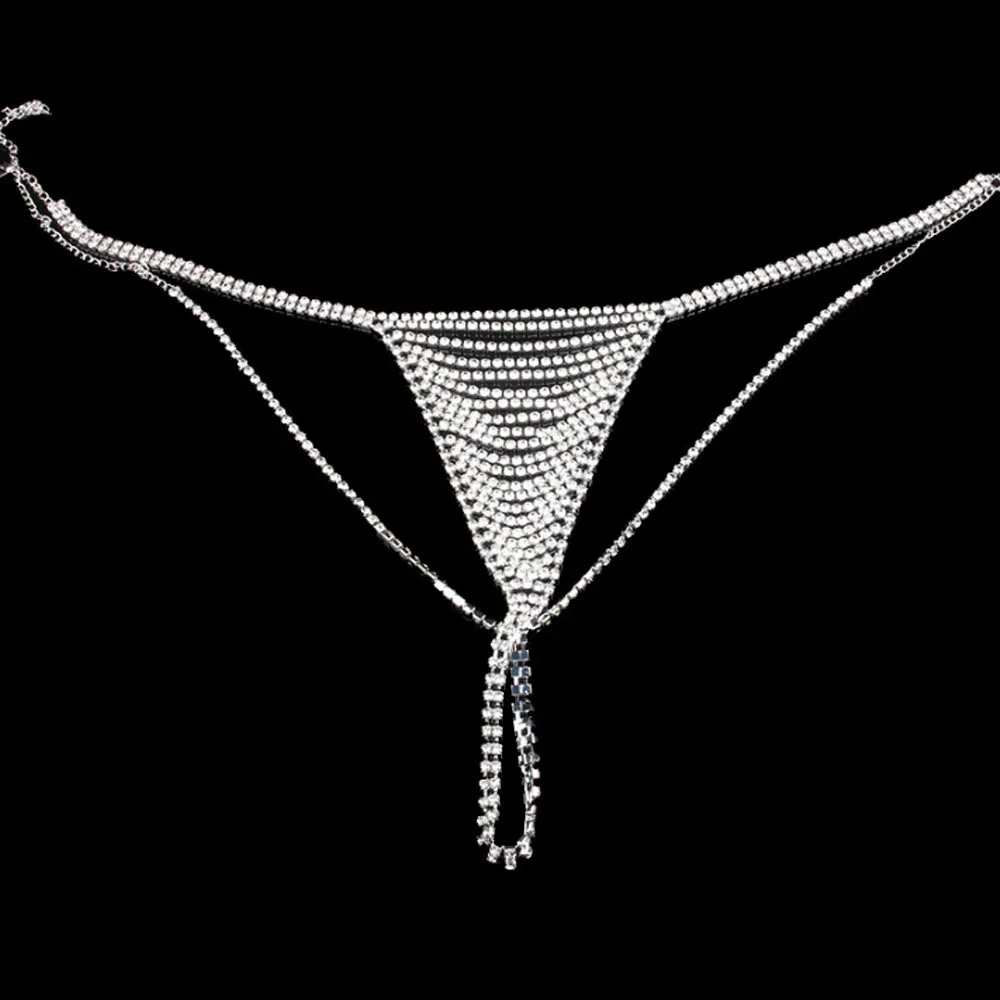 Stonefans Sexig ihålig strassbh och thong trosor för kvinnor charm bikinis kristall kroppskedja sele underkläder smycken gåva9798023