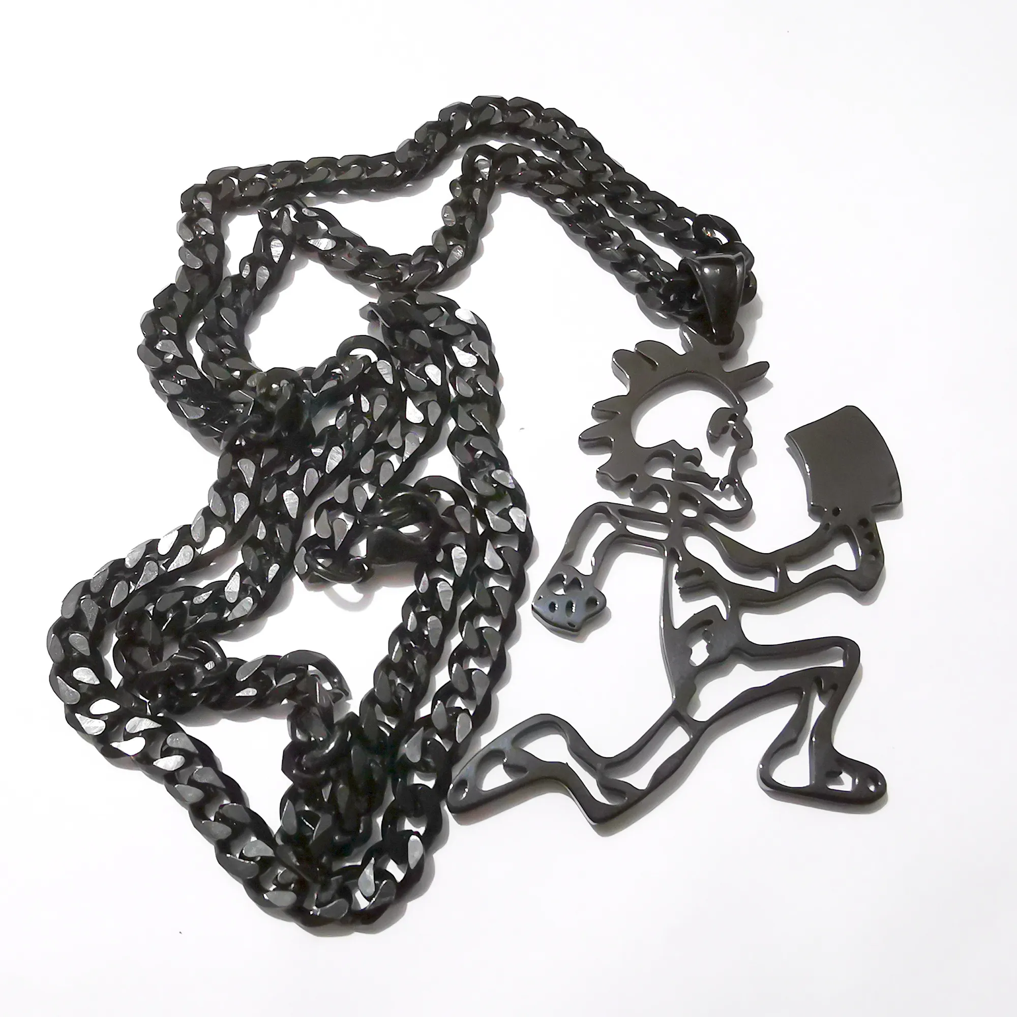 Stainless Steel Hatchetman BLACK juggalette Skeleton 2 S steel CHARM INSANE CLOWN POSSE TWIZTID RARE &black Curb chain neckl264J