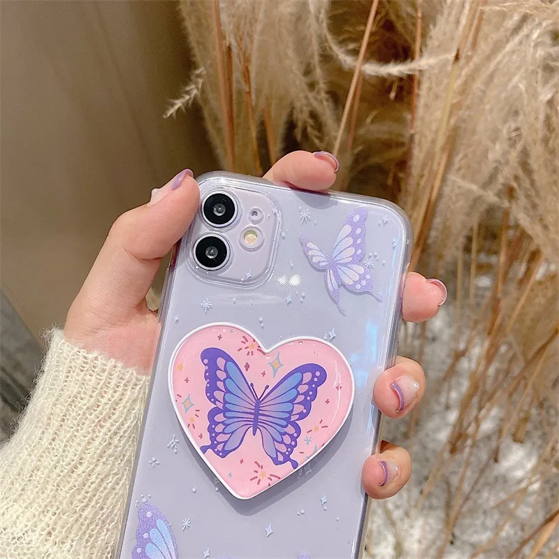 New Insact Butterfly Butterfly Caso transparente para iPhone 13 12 11Pro Max Case Se XS Max XR 6 7 8 Plus Epoxy Stand Clear Silicone Phone C4438958