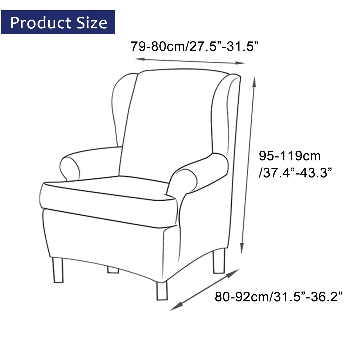 Sloping Arm King Back Chair Cover Elastic Armchair Wingback Chair Wing Back Chair Cover Stretch Protector SlipCover Protector Y2005279457