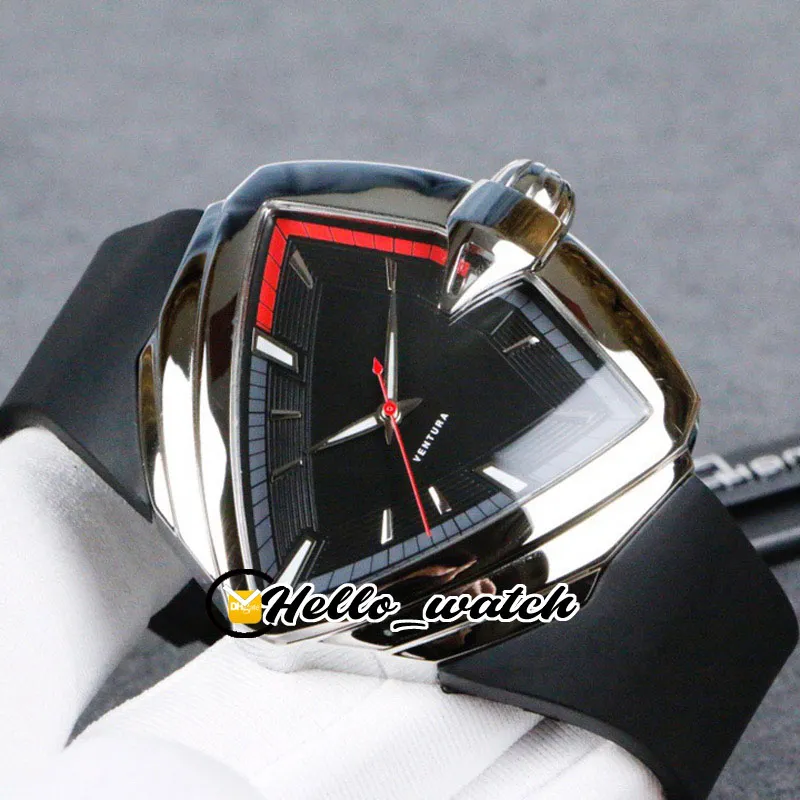 Neue Ventura Elvis80 Datum H24551331 H24555331 Automatische Herrenuhr mit schwarzem Zifferblatt, rotes graues Innenstahlgehäuse, Kautschukarmbanduhren Hallo 259I