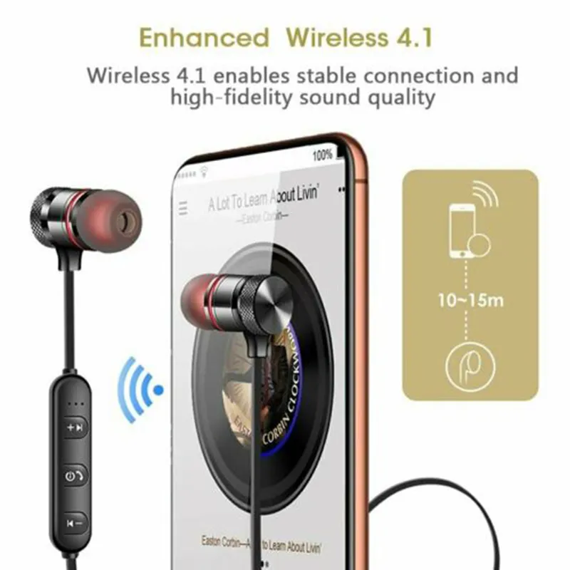 M5 Bluetooth-oortelefoon Sport-nekband Magnetische draadloze headset Stereo-oordopjes Muziek Metalen hoofdtelefoon met microfoon voor mobiele telefoons3028382