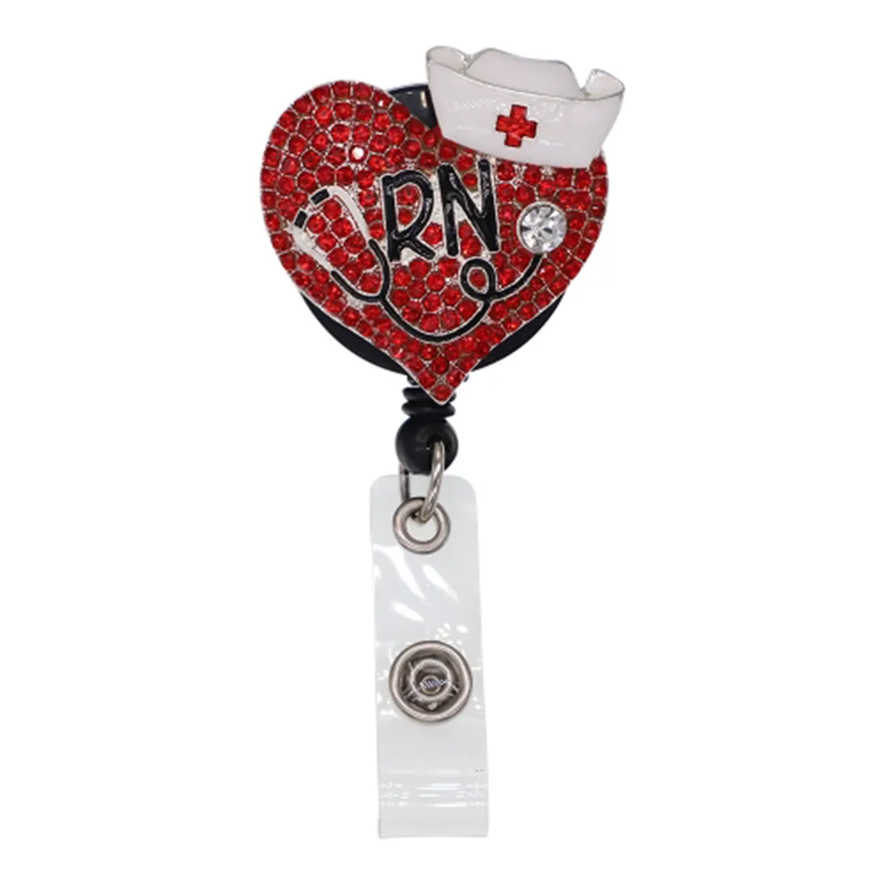 Heart Shape Key Rings Crystal Rhinestone Nurse ID Badge Holder Woman Yoyo Card Retractable Reels For Accessories3425