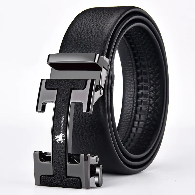 No onepaul Male Young Man Automatic Buckle Pure First Layer Leather Belt Men's Trendy Cowhide Business H-shaped208v