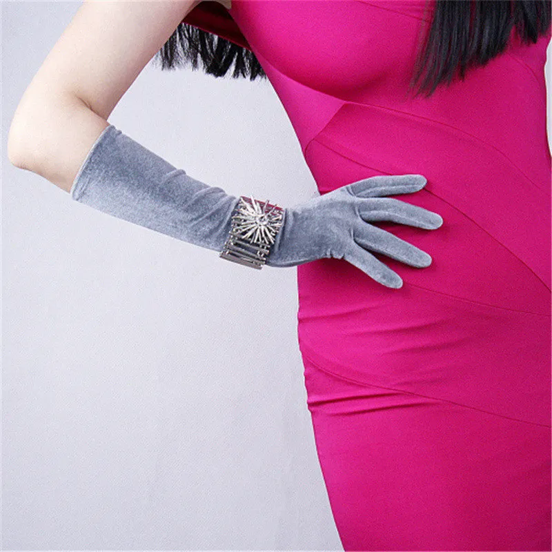 Aksamitne rękawiczki w długiej czerwonej świątecznej damskiej wysokiej elastycznej złotych rękawiczkach ekranu dotykowego 40 cm SRHS40221Q