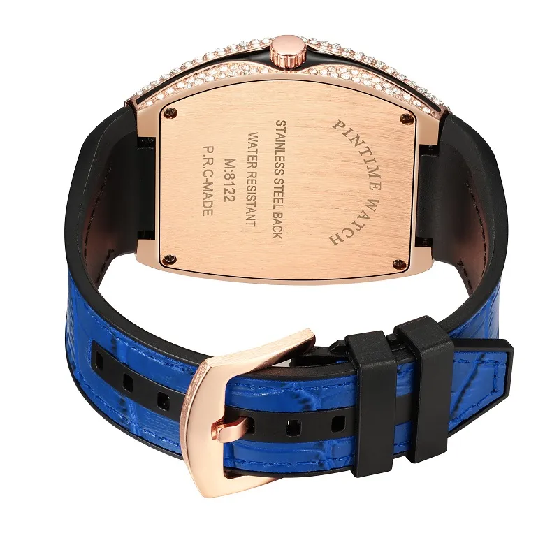 Elegante azul moda luxo designer diamante couro de jacaré pulseira calendário data quartzo bateria relógios para homens women275h