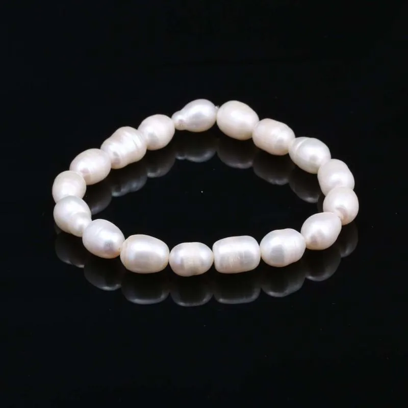 Beaded Strands Fashion 100% Natural Pearl Armband Charms Elastic Rope 9-10mm Real Pearls Classic Jewelry Armelets Bangle Gifts 212y