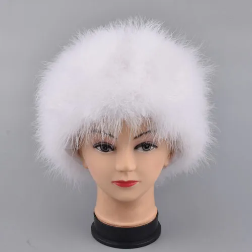Kadınlar Kış Kürk Kapağı Orijinal Devekuşu Tüy Hindi Kürk Şapk Çok renkli hindi Beanies şapka tam astarlı hafif ağırlık2910