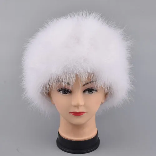 Women Winter Fur Cap Genuine Ostrich Feather Turkey fur Hat Multicolor Turkey Beanies Hat Full Lined Light weight2910