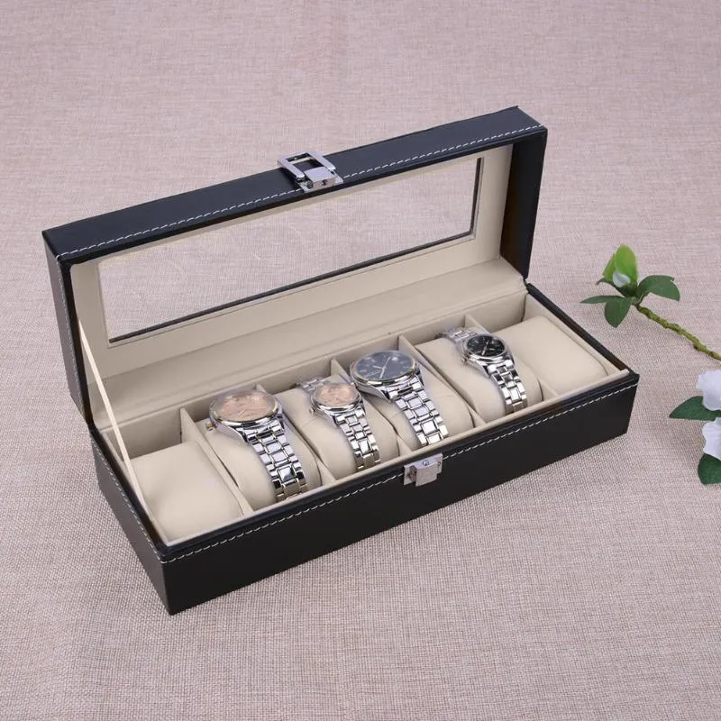 6 SLOTS Titta på CASE Box Jewelry Storage Box With Cover Case smycken Watches Display Holder Organizer CX200807313K