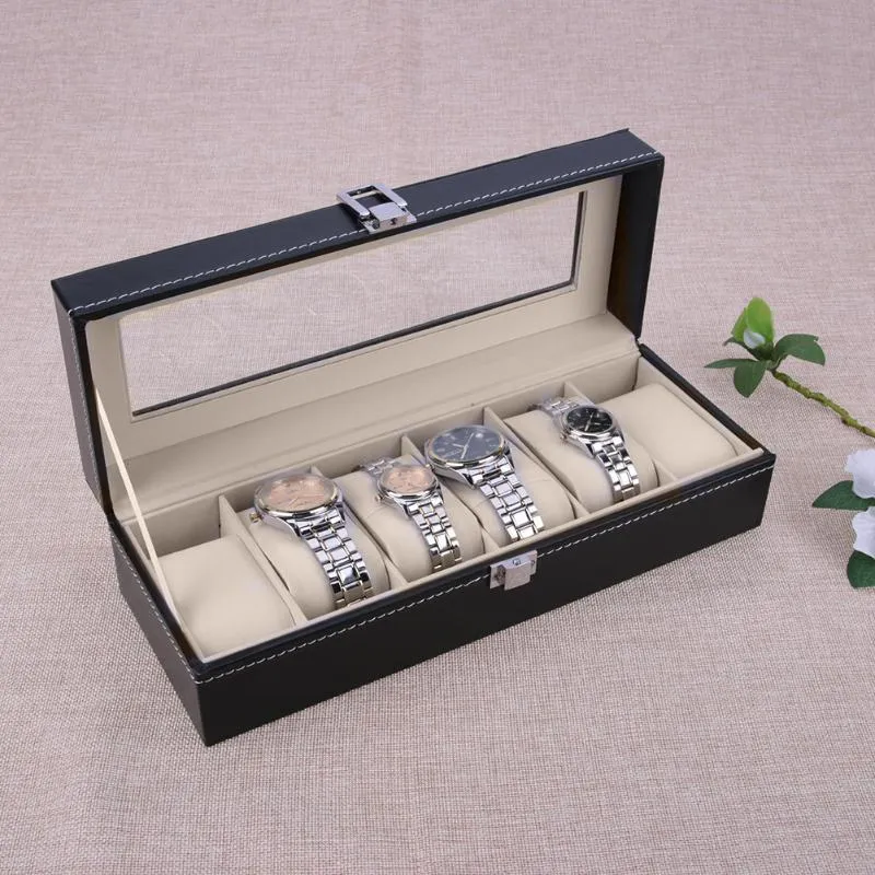 6 Slots Watch Case Box Jewelry Storage Caixa com capa Jóias de jóias Organizador de exibição CX2008078092350