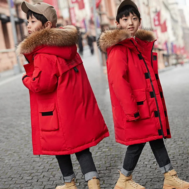 2020 Jongens Long Big Fur Collar Down Jackets Kinderen Winter Outdoor Buiten Winddicht Warm Down Down Coats Kids Wit Duck Down Jacket1562772