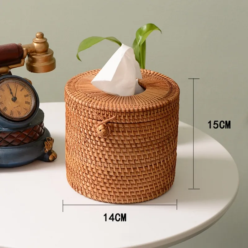 Caixa redonda de lenços de vime suporte para rolo de videira dispensador de capa de papel higiênico para banheiro em casa e escritório 330h
