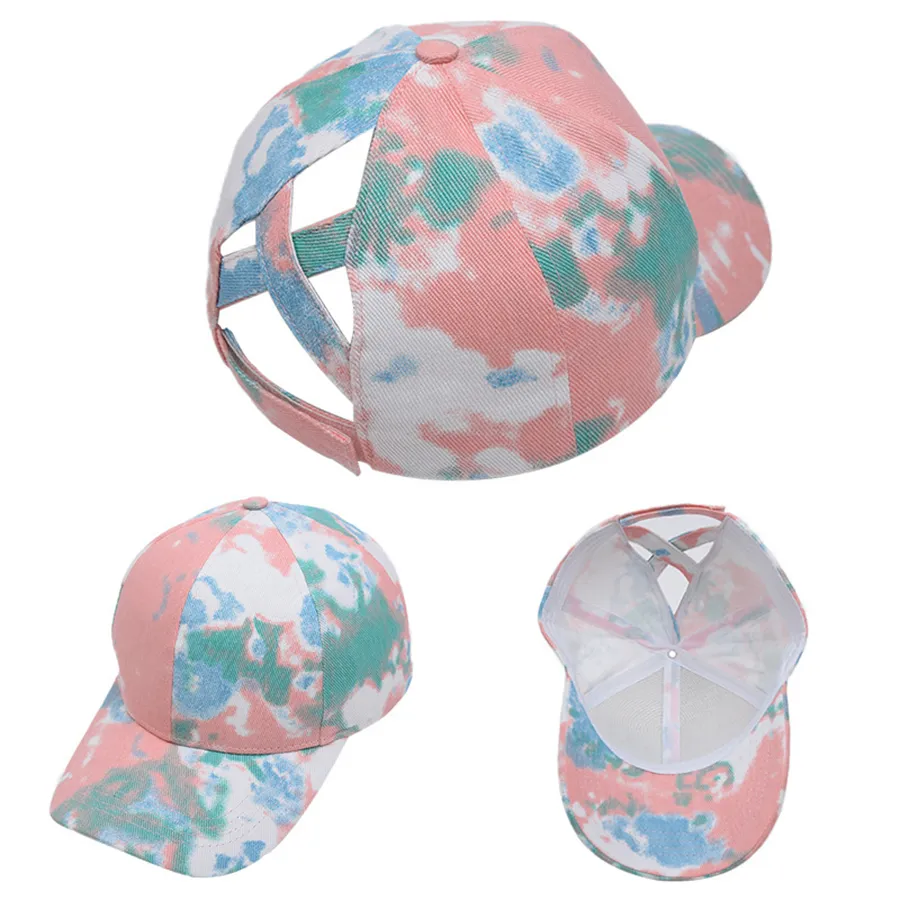 タイ染料ポニーテール帽子6色Crissクロス調節可能な夏スナップバック帽子アウトドアスポーツサンハッツパーティー帽子ソンブロス