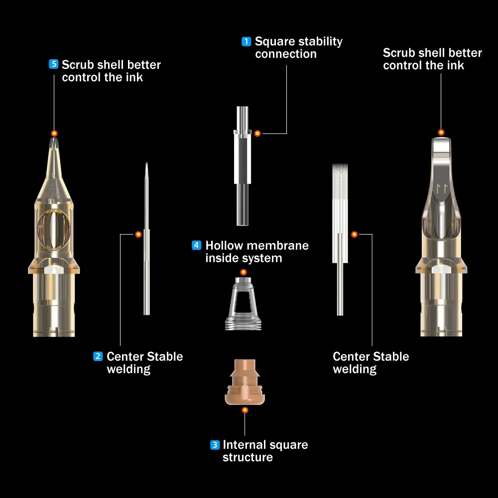 Cartouches d'aiguille de tatouage standard stérilisées jetables avancées professionnelles # 10 # 12 - Doublures rondes 1/3/5/7/9/11 / 14RL 210323