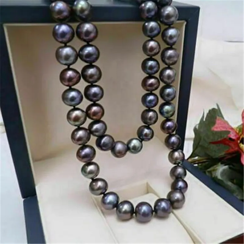 45 cm nouveau collier de perles noires de tahiti aaa naturel 9-10mm178z