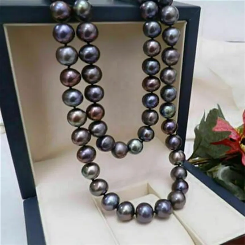 45cm Nouveau collier de perles noires de tahiti AAA naturel 9-10mm178z