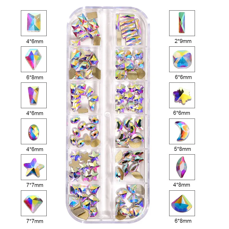 Boîte de strass en cristal AB 3D pour ongles, cristaux et pierres de forme fantaisie pour bricolage, décoration Nail Art, 120 pièces, 9499953