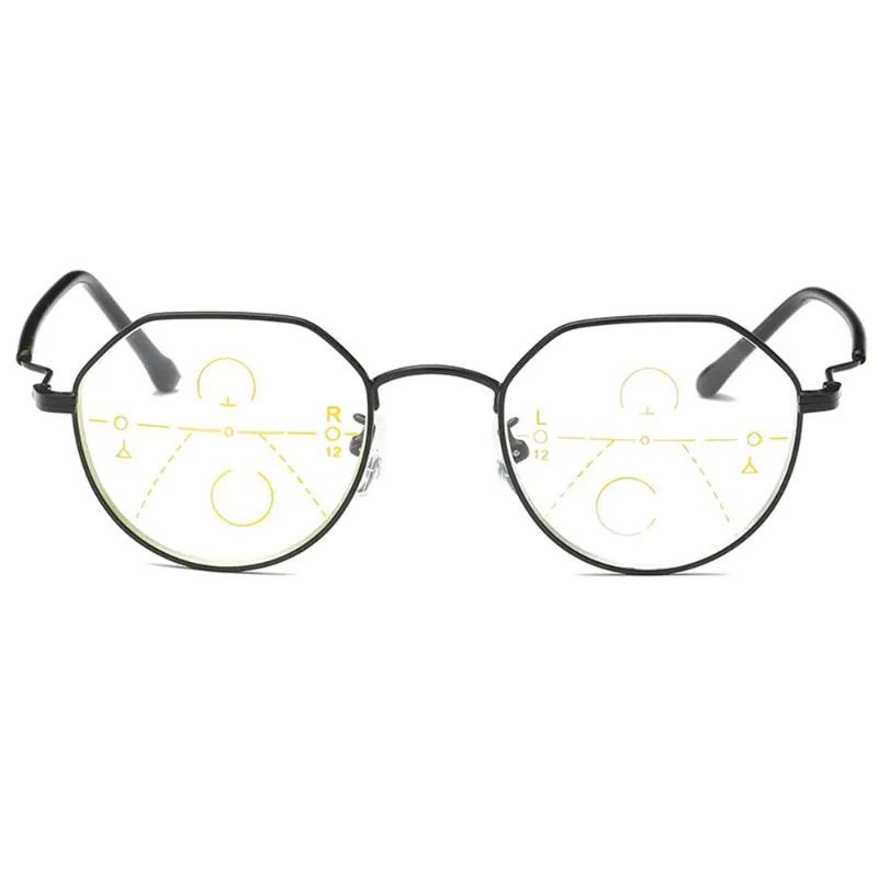 Lunettes de soleil SCOBER Retro Fashion Polygon Frame Intelligence Progressive Multifocal Commercial Reading Glasses Bifocal 1 1 5 2 238z