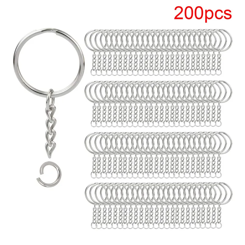 200 stuks split sleutelhanger ringen met ketting zilveren sleutelhanger en open ringetjes bulk voor ambachten diy 1 inch 25mm254n