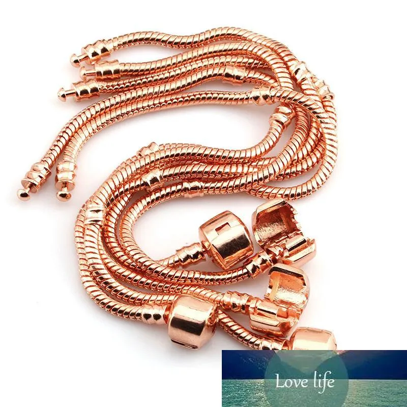 Bracelet en or rose pour femmes, chaîne serpent, perles breloque pour pandora, cadeau pour enfants