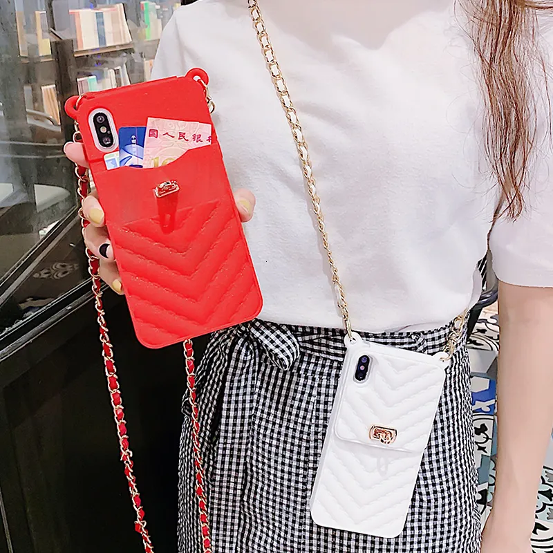 Fashion Wallet Case For iPhone 12 11 Pro MAX Case Crossbody FOR 12 7 8 6 Plus XS MAX XR Handbag Purse Long Chain Silicone Card Pocket Cover