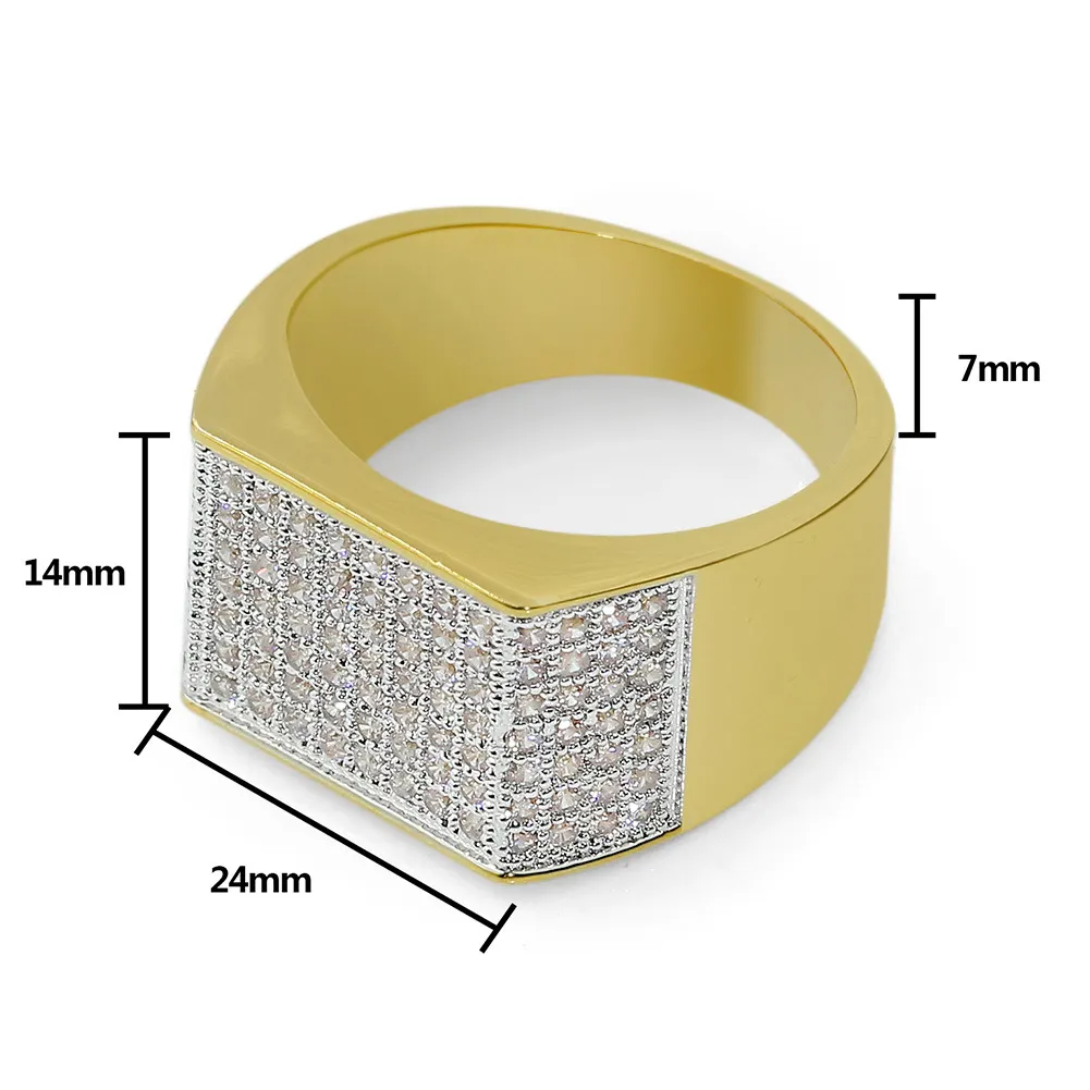 Hip -Hop -Schmuck aus Full Cz Stone Rings Gold plattiert Mode -Diamantmenens Ring