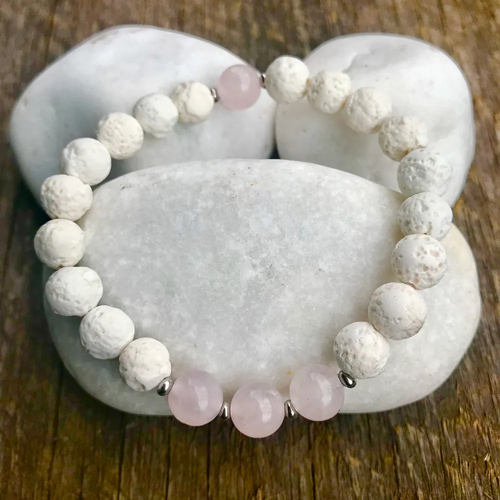 MG0915 8 MM White Lava Stone Energy Bracelet Natural Rose Quartz Women's Bracelet High Quality Heart Chakra Meditation Jewelry2817