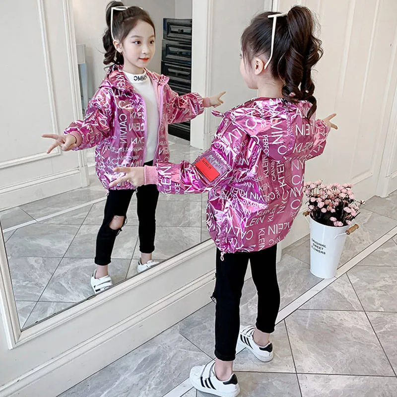 Giacca con cappuccio ingrossatura ragazze abbigliamento bambini 2020 marca alfabeto rosa argento cappotto cappotto esterno primavera autunno 312t bambini l3386614