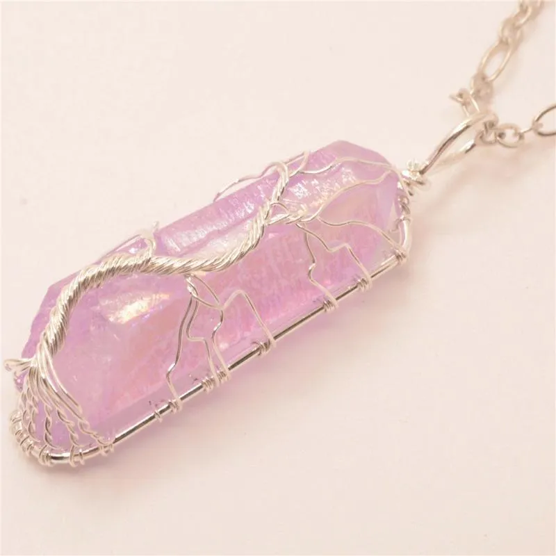 Pendant Necklaces Retro Fashion Natural Stone Purple Crystal Jewelry Irregularity Necklace Sweater Chain Women Wire Wrap Lucky Gif274H