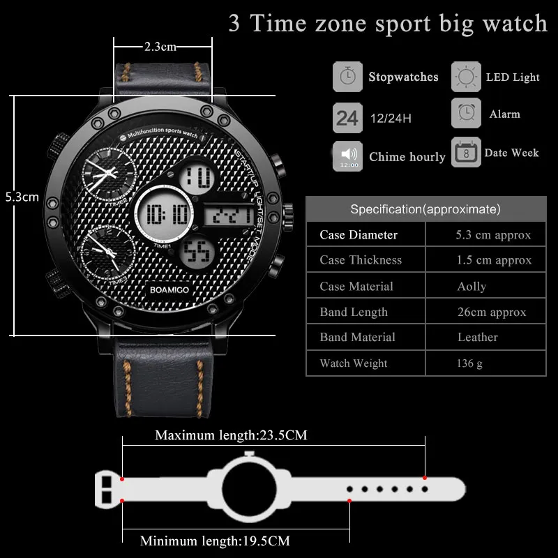 Boamigo męskie zegarki Top Men Sports Watches Quartz LED Digital 3 Clock Male Blue Watch Relogio Masculino1839
