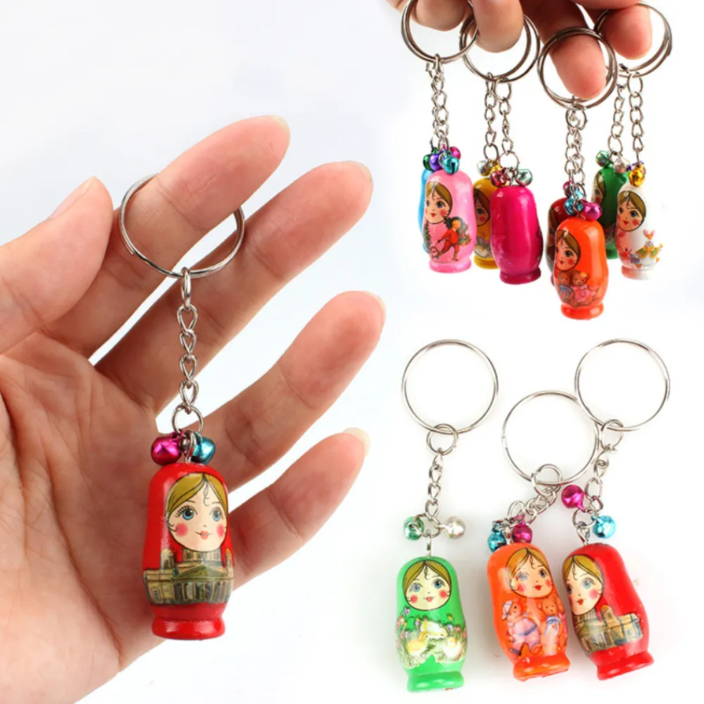 Keychains 12st Set Russian Nesting Dolls Key Ring Babushka Matryoshka figurer Kids Toy1285w